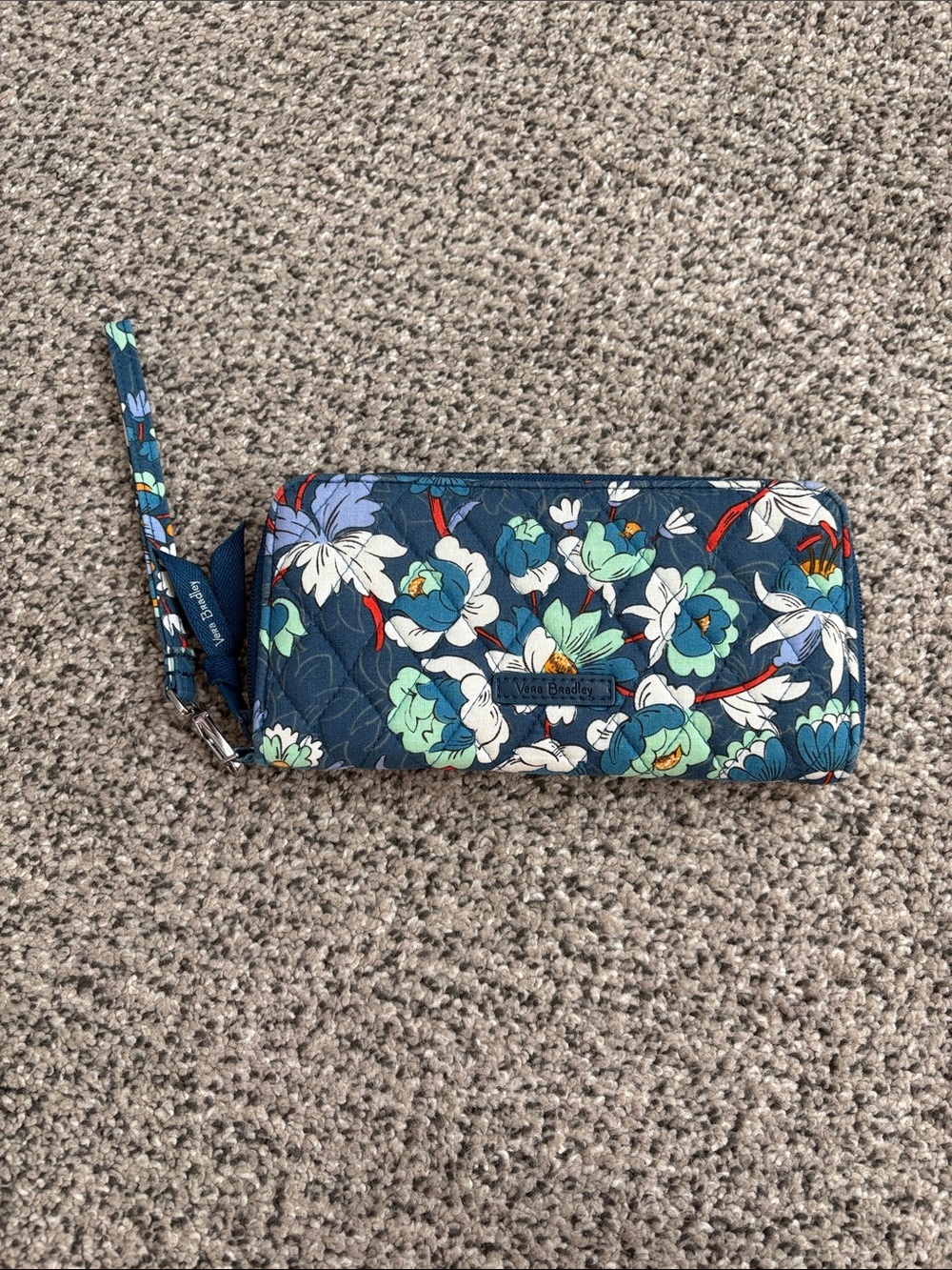 Vera Bradley Navy Teal Floral Zip Around Wristlet Wallet